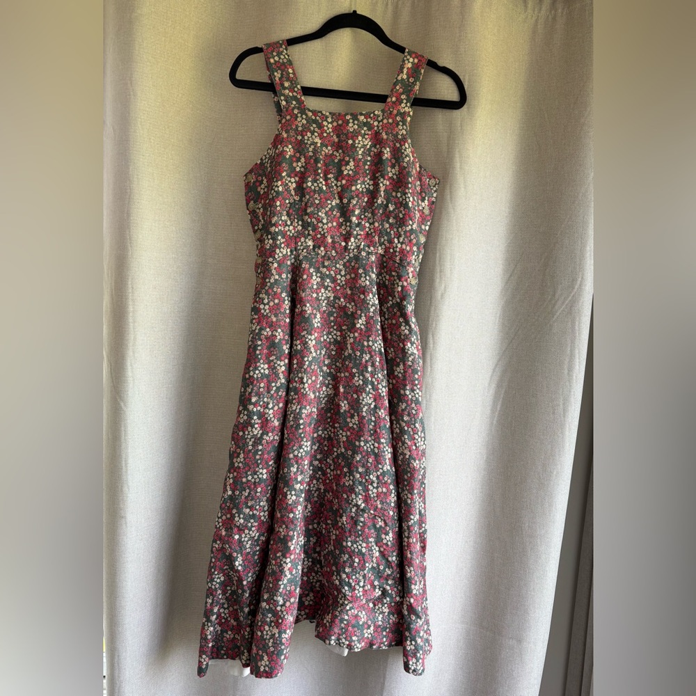 Son de Flor Ditsy Floral Sleeveless Pinafore Linen Dress Size XXS